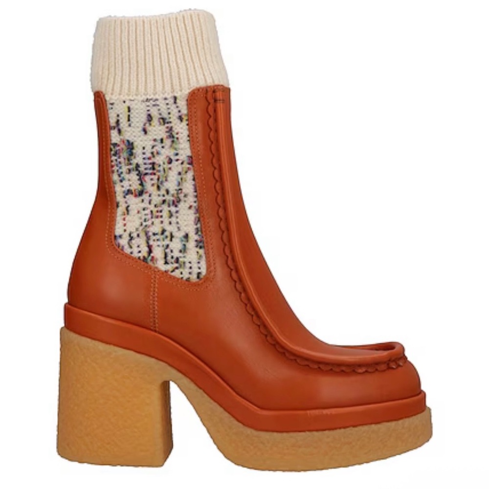 Chloe Orange and Cream Heeled Boots